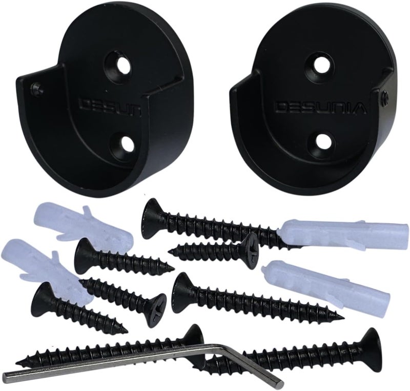 Closet Rod Support Flanges with Screw On Attachment | Heavy Duty Clothes Pole End Sockets for Wardrobes | Black | 5 Pair